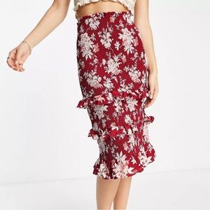 Abercrombie & Fitch Red Floral Midi Skirt